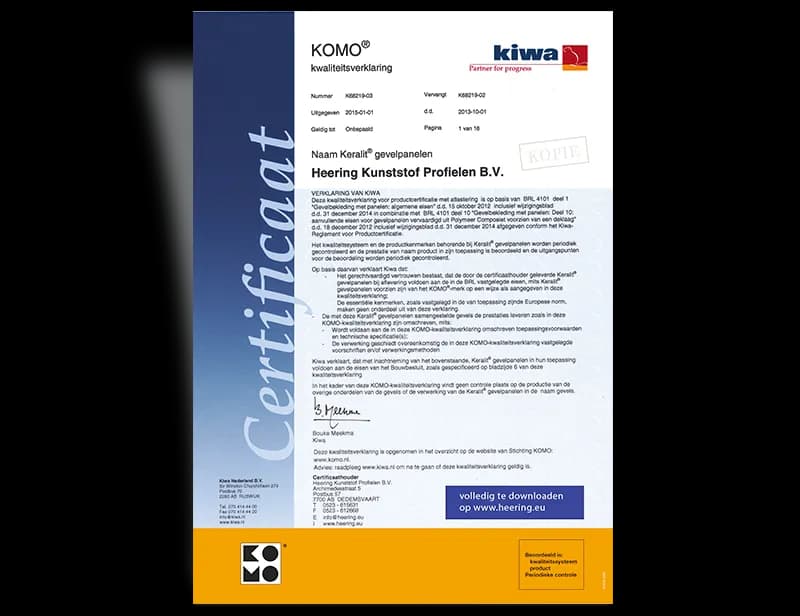 Keralit Komo certificaat