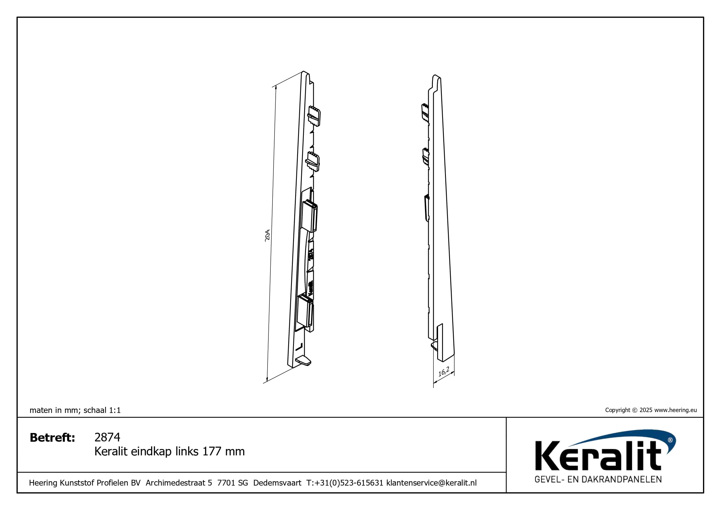 Keralit eindkap links 177 mm